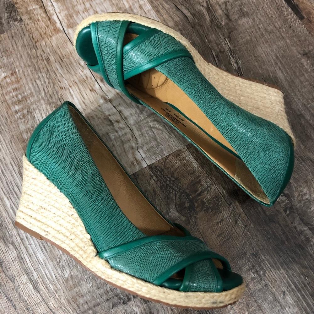Nurture Teal Snake Print Wedges